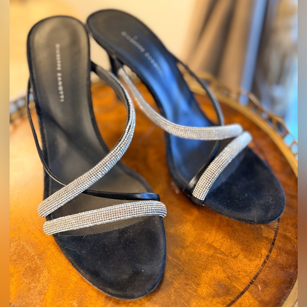 Giuseppe Zanotti Black Heeled Sandals with Silver Crystal Straps